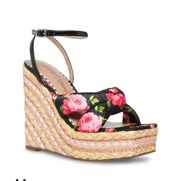 Betsey Johnson Black Floral Espadrille Wedge Sandals - Picture 3 of 3